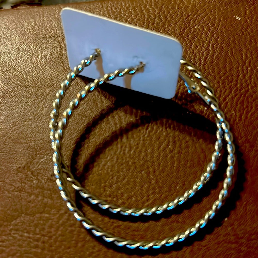Silver rope hoop earrings 2 inches NWOT